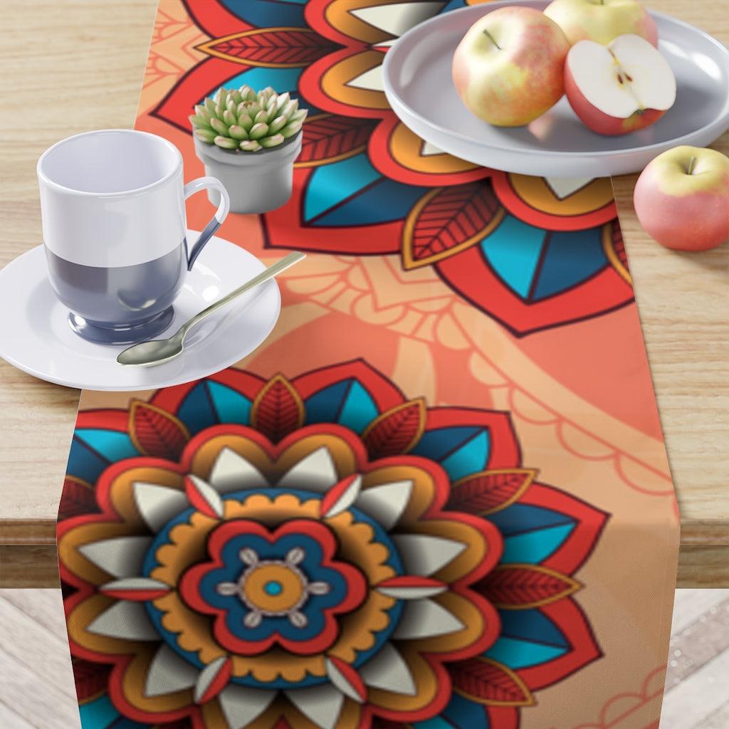Boho Chic Mandala Coral Table Runner, Diwali Home Decor | lovevisionkarma.com