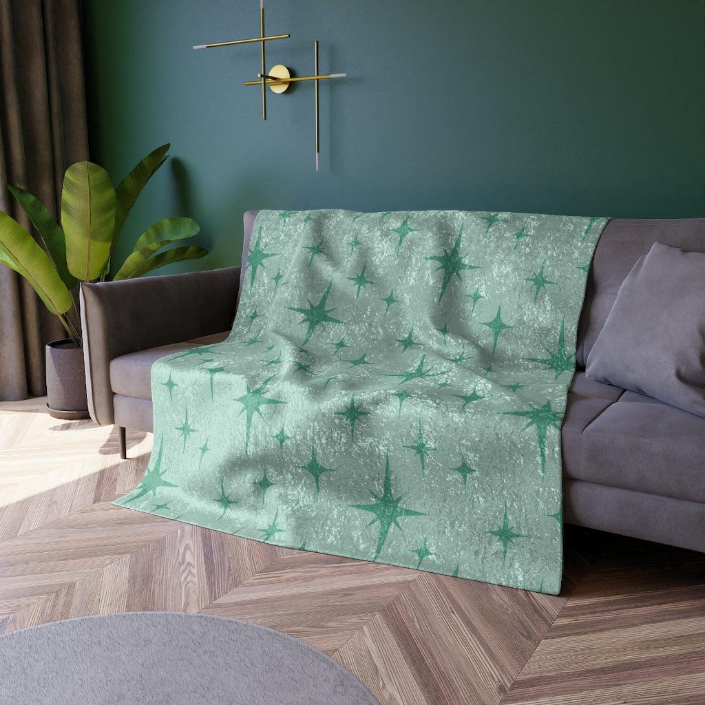 Retro Atomic Starburst Mint Green MCM Crushed Velvet Blanket | lovevisionkarma.com