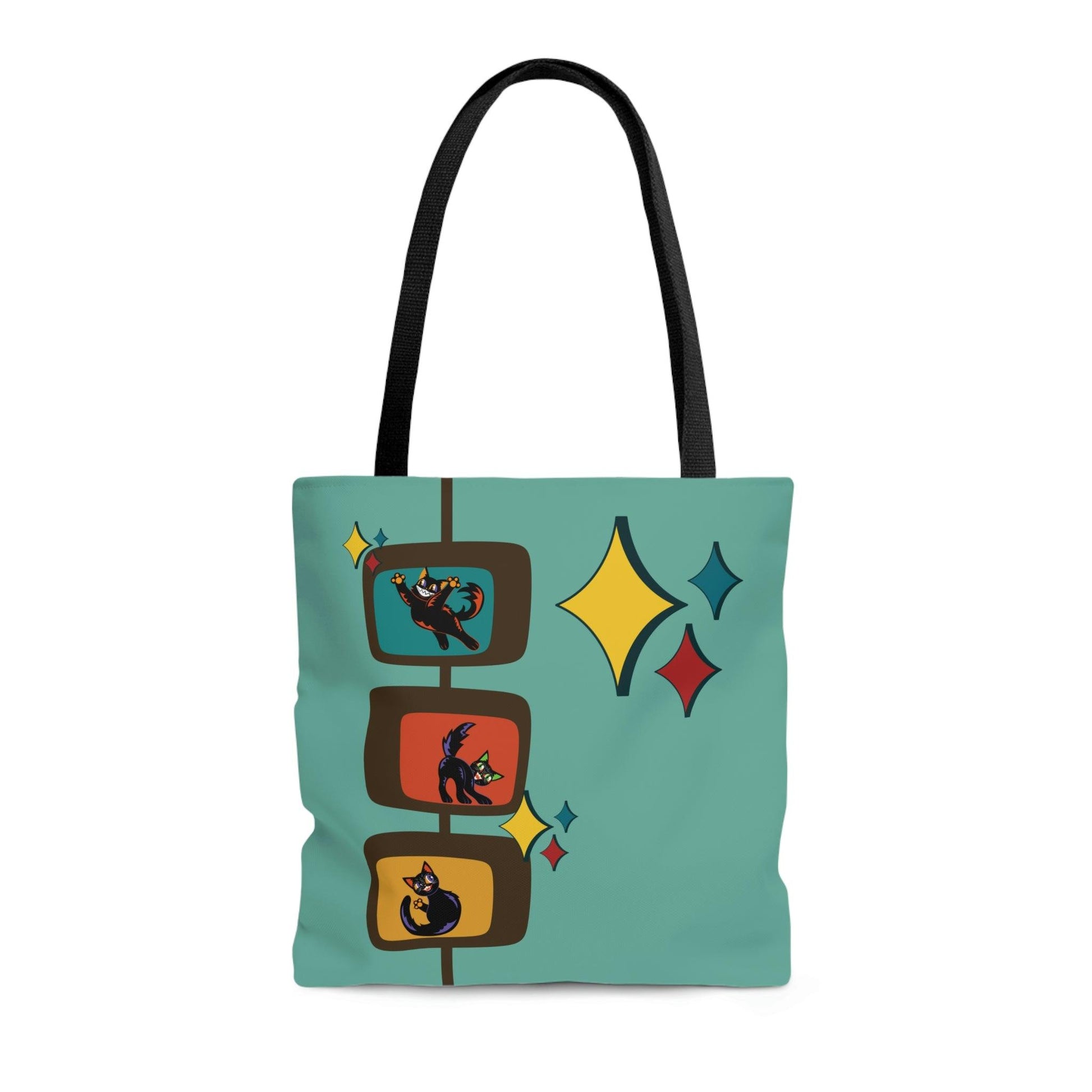 Retro Kitschy Cats Mid Century Mod Blue Tote Bag | lovevisionkarma.com