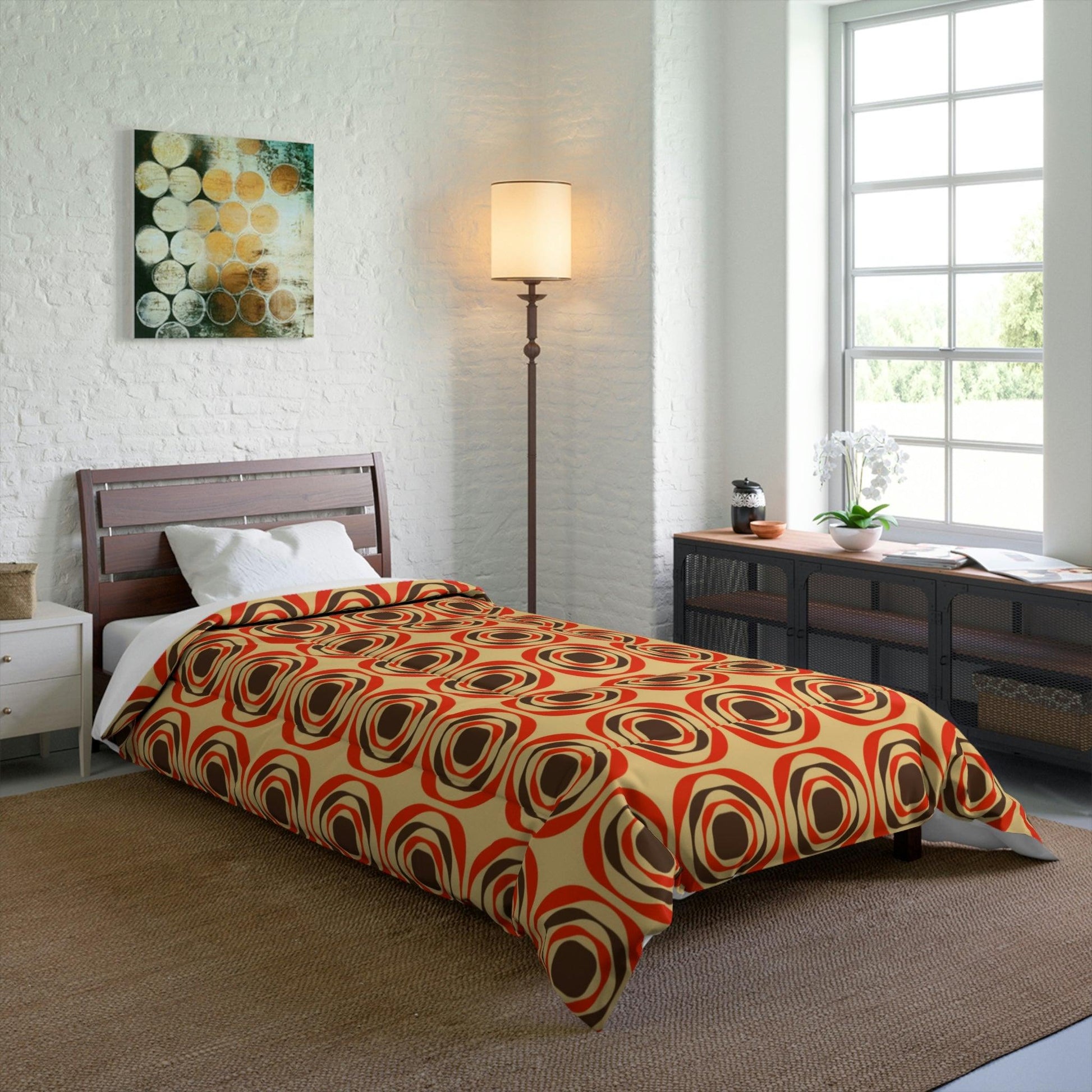 Retro 60s 70s Funky Mid Century Mod Geo Brown & Orange Comforter | lovevisionkarma.com