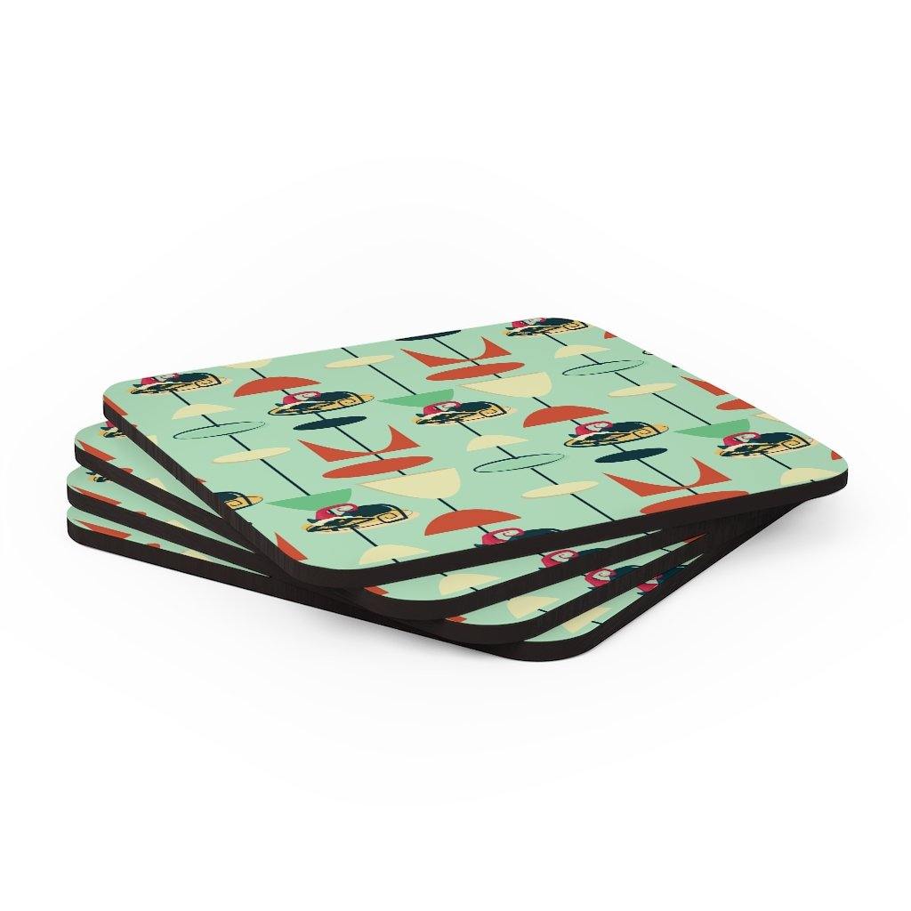 Retro Atomic Cat MCM Christmas Green Coaster Set | lovevisionkarma.com