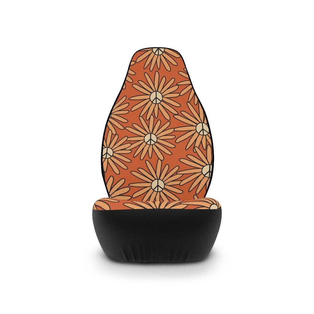 Groovy Boho Peace Sign Daisy Orange & Yellow Car Seat Covers | lovevisionkarma.com