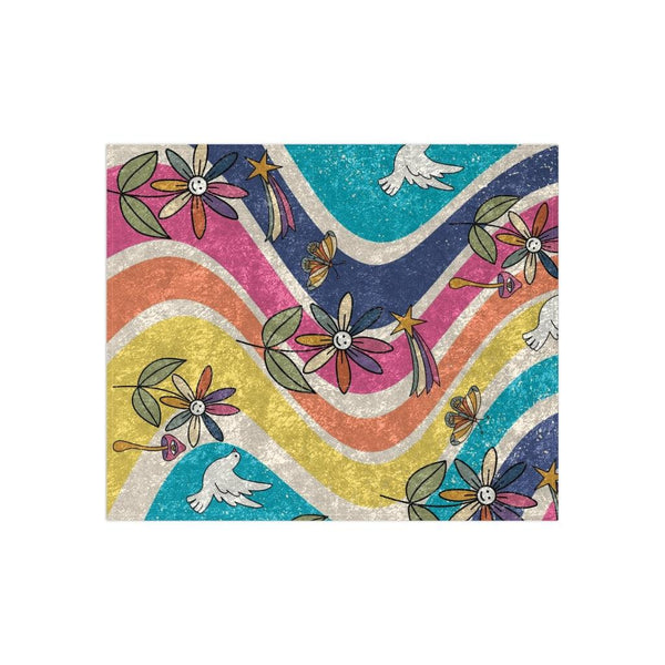 Groovy Hippie Flowers & Boho Mushrooms Colorful Crushed Velvet Blanket | lovevisionkarma.com