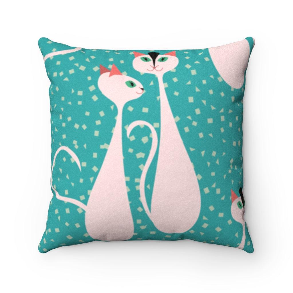 Retro 1950s White Cats Mid Century Modern Pillow | lovevisionkarma.com