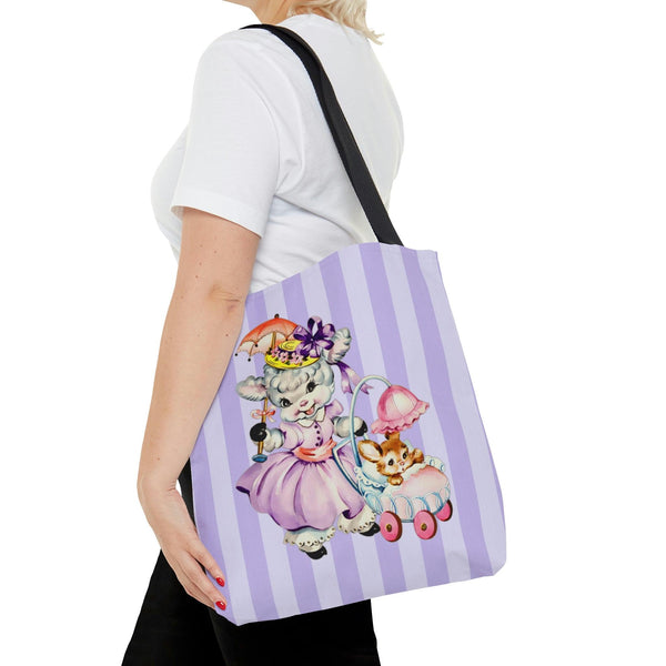 Vintage Kitsch Easter Lamb and Bunny Purple MCM Tote Bag | lovevisionkarma.com