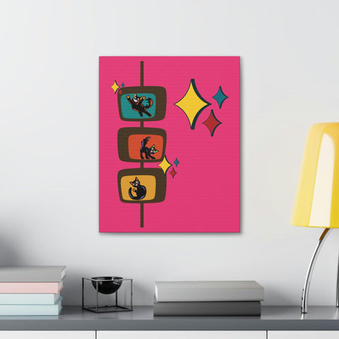 Mid Century Mod Kitsch Retro Cats Pink Canvas Gallery Wrap | lovevisionkarma.com