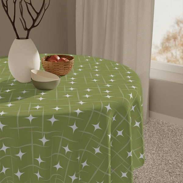 Retro Atomic Mini Starburst Mid Century Green Tablecloth | lovevisionkarma.com