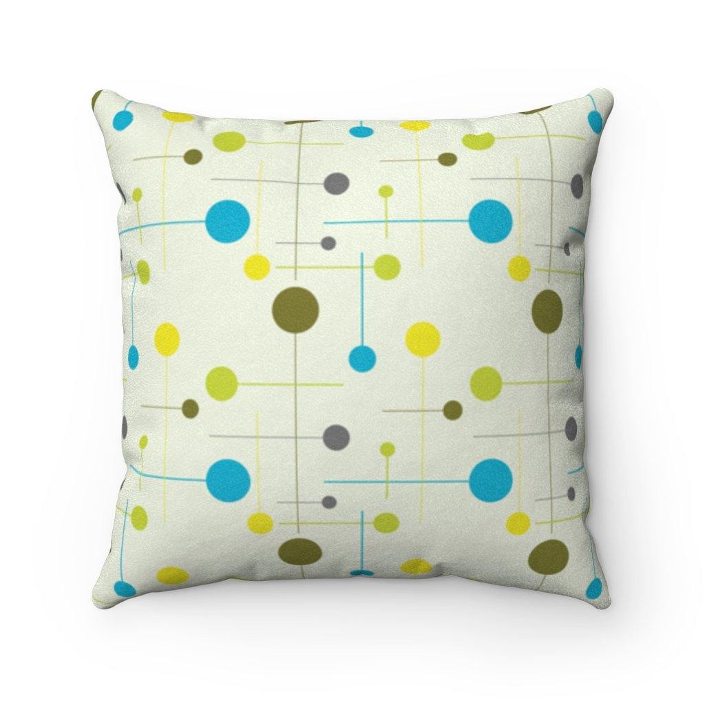 Retro 1950s Mid Century Modern Circles/Lines Green & Blue Pillow | lovevisionkarma.com