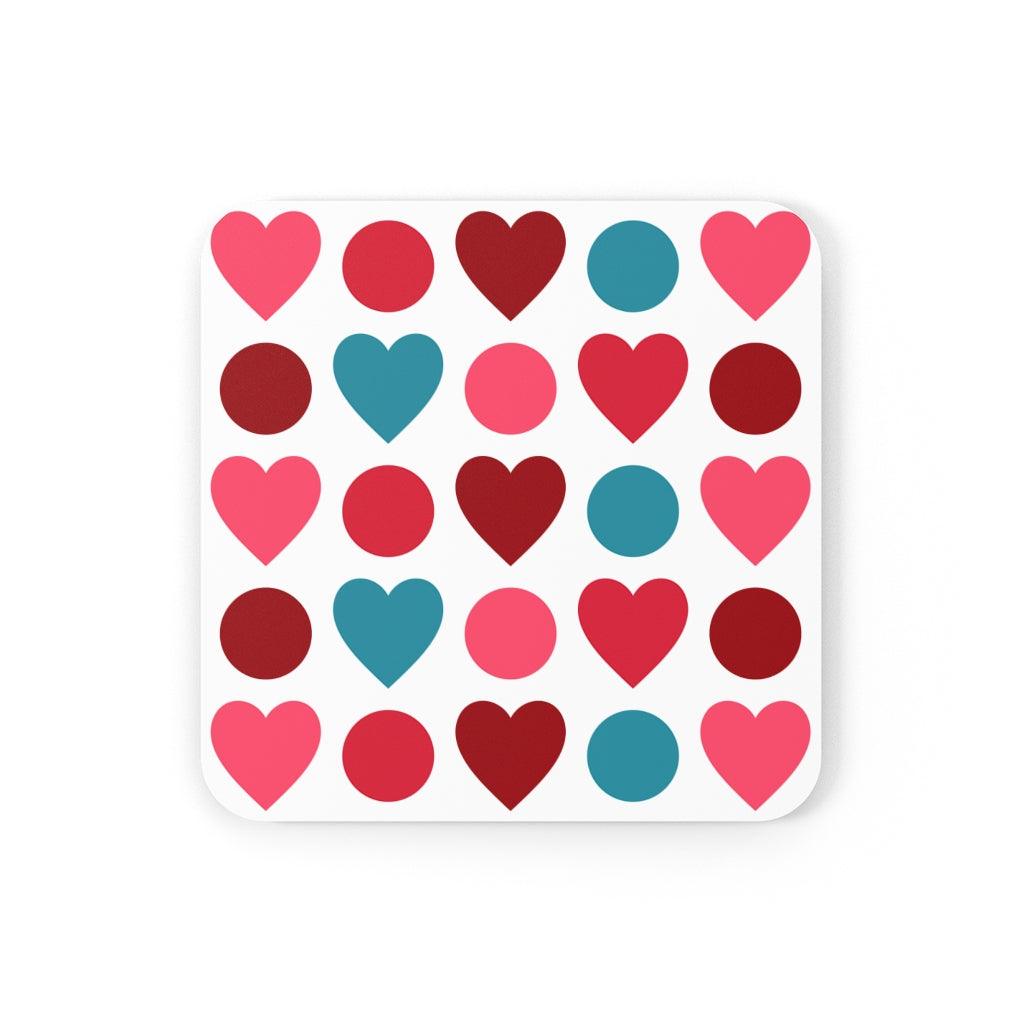Hearts and Circles Red & Blue MCM Valentine Coaster Set | lovevisionkarma.com
