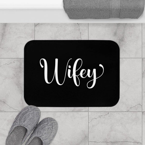 "Wifey" Black Modern Minimalist Bath Mat | lovevisionkarma.com