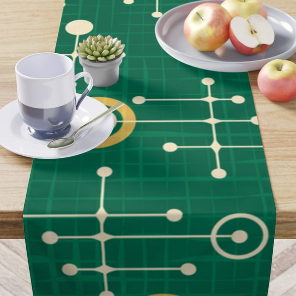 Retro Christmas MCM Style Geometric Green Table Runner | lovevisionkarma.com