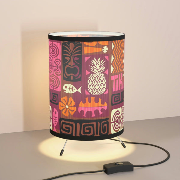 Tiki Retro 60s Brown, Orange and Pink Tabletop Tripod Lamp