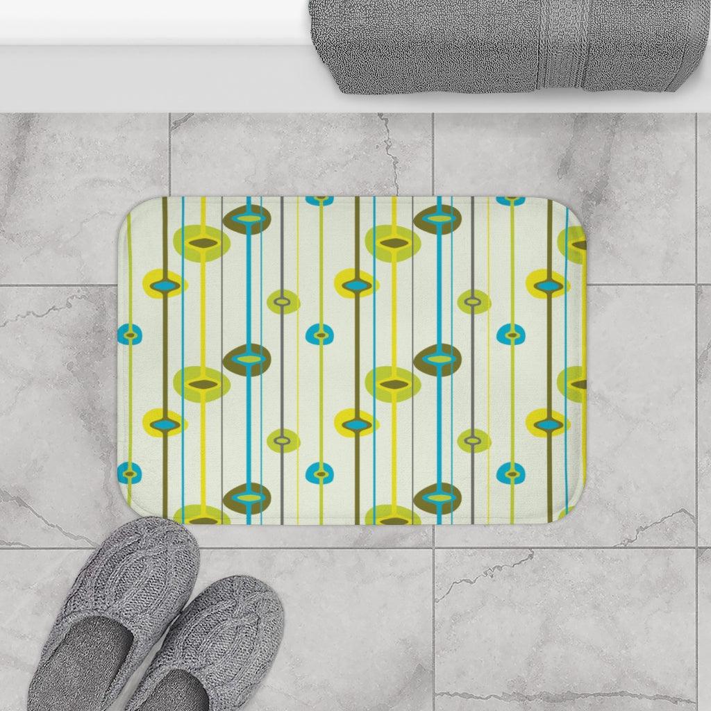 Vintage 50s Retro Mid Century Modern Abstract Blue & Green Bath Mat | lovevisionkarma.com