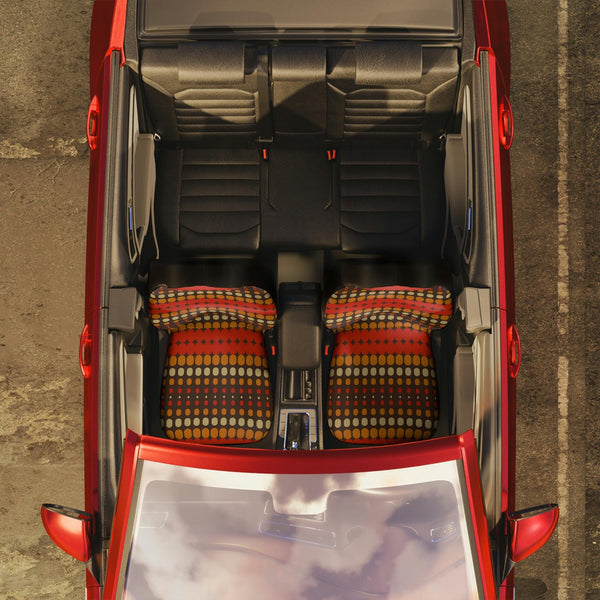 Retro 60s 70s Funky Mid Century Orange & Brown Car Seat Covers | lovevisionkarma.com