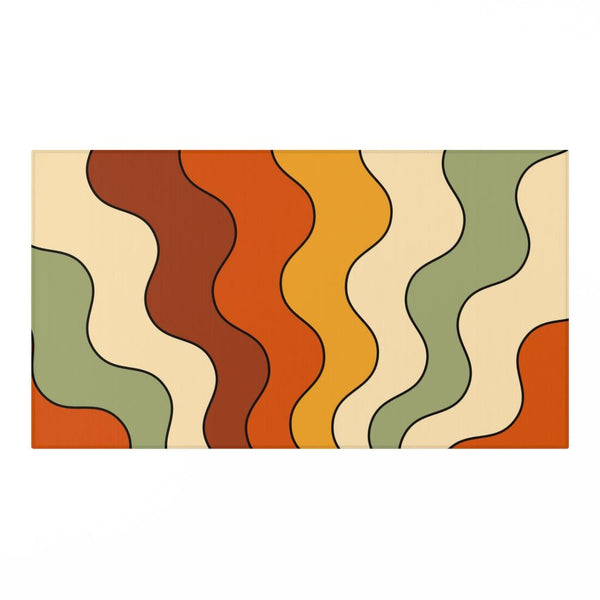 Groovy 60s 70s Mod Retro Rainbow Orange, Yellow, Green & Cream Anti-Slip Rug | lovevisionkarma.com