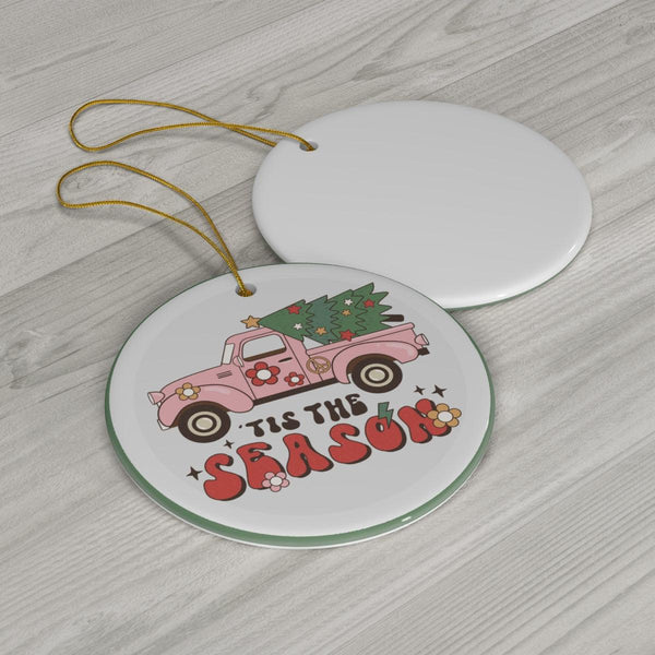 Groovy 'Tis The Season Pick Up Truck Hippie Christmas Ceramic Ornament | lovevisionkarma.com