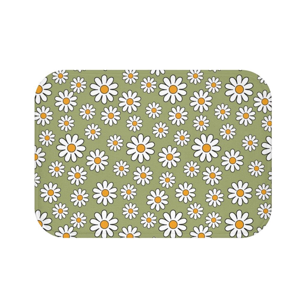 Retro Daisy Sage Green MCM Boho Bath Mat | lovevisionkarma.com