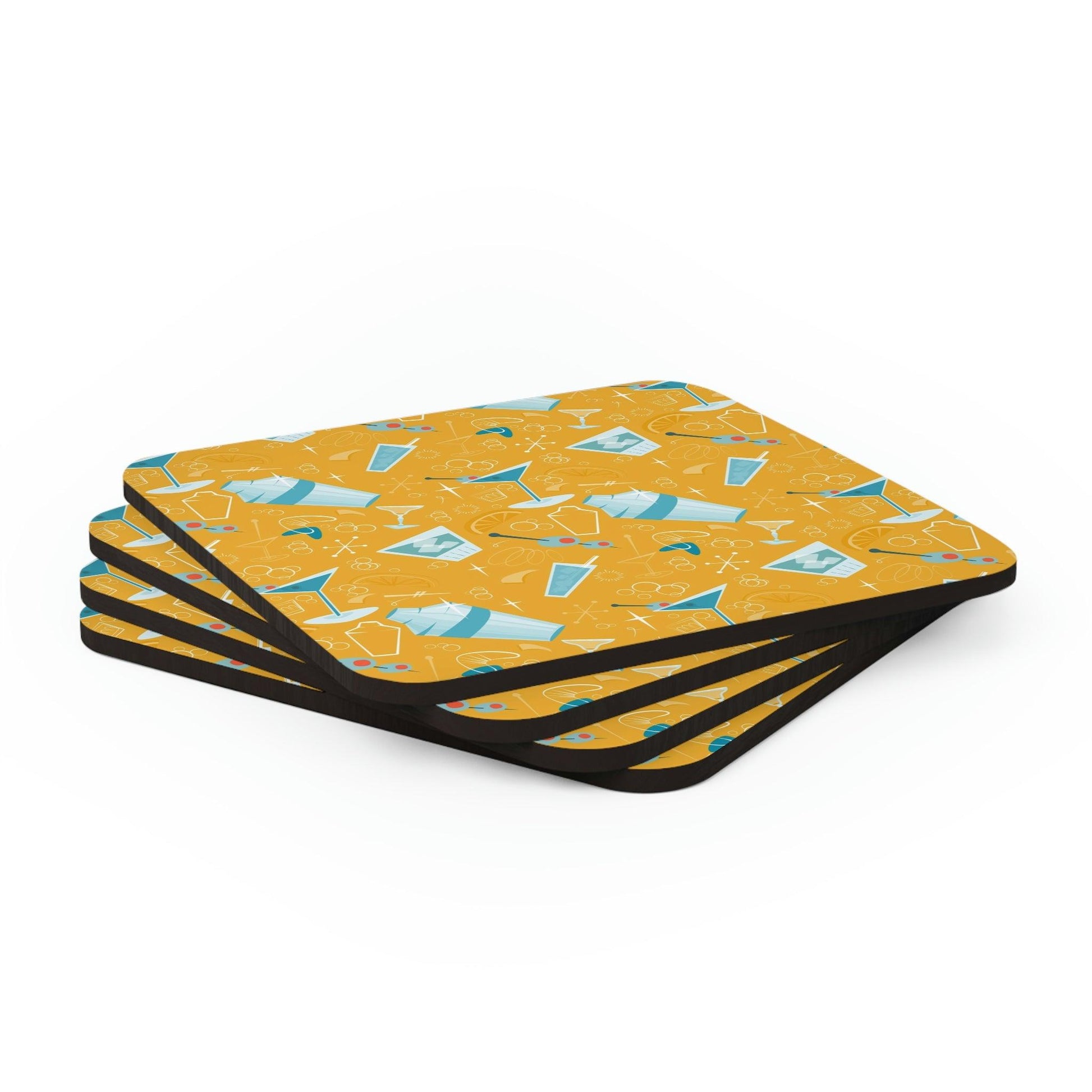 Retro Mid Century Martini and Cocktail Yellow Coaster Set | lovevisionkarma.com