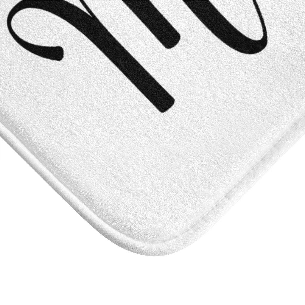 "Mrs." White Modern Minimalist Bath Mat | lovevisionkarma.com