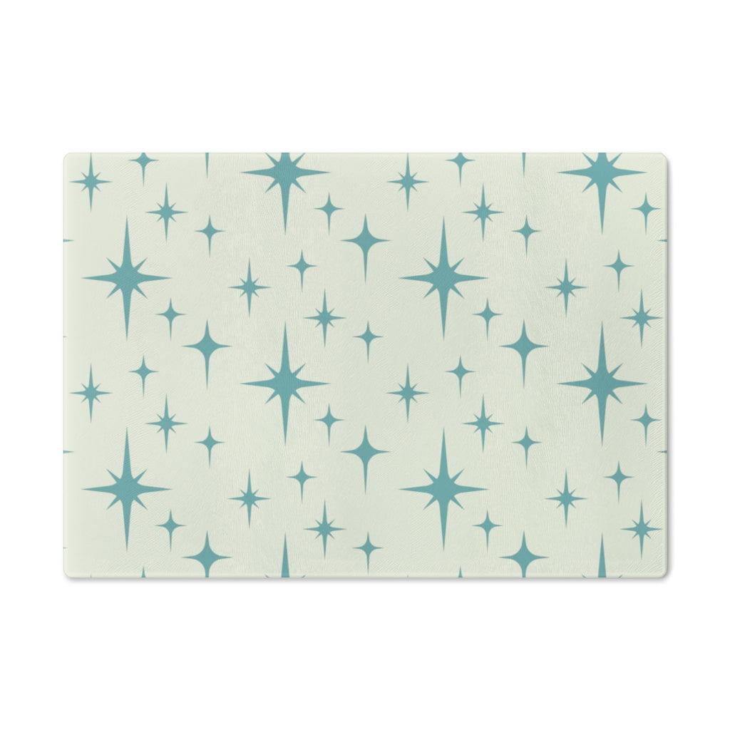 Mid Century Atomic Starburst Blue/Off-White Glass Cutting Board | lovevisionkarma.com