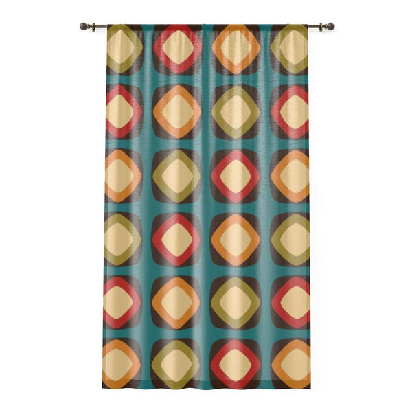 Retro Mod Squares Multicolor Mid Century Sheer Window Curtain | lovevisionkarma.com