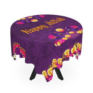Diwali Home Decor, Diyas & Elephants Purple Tablecloth | lovevisionkarma.com