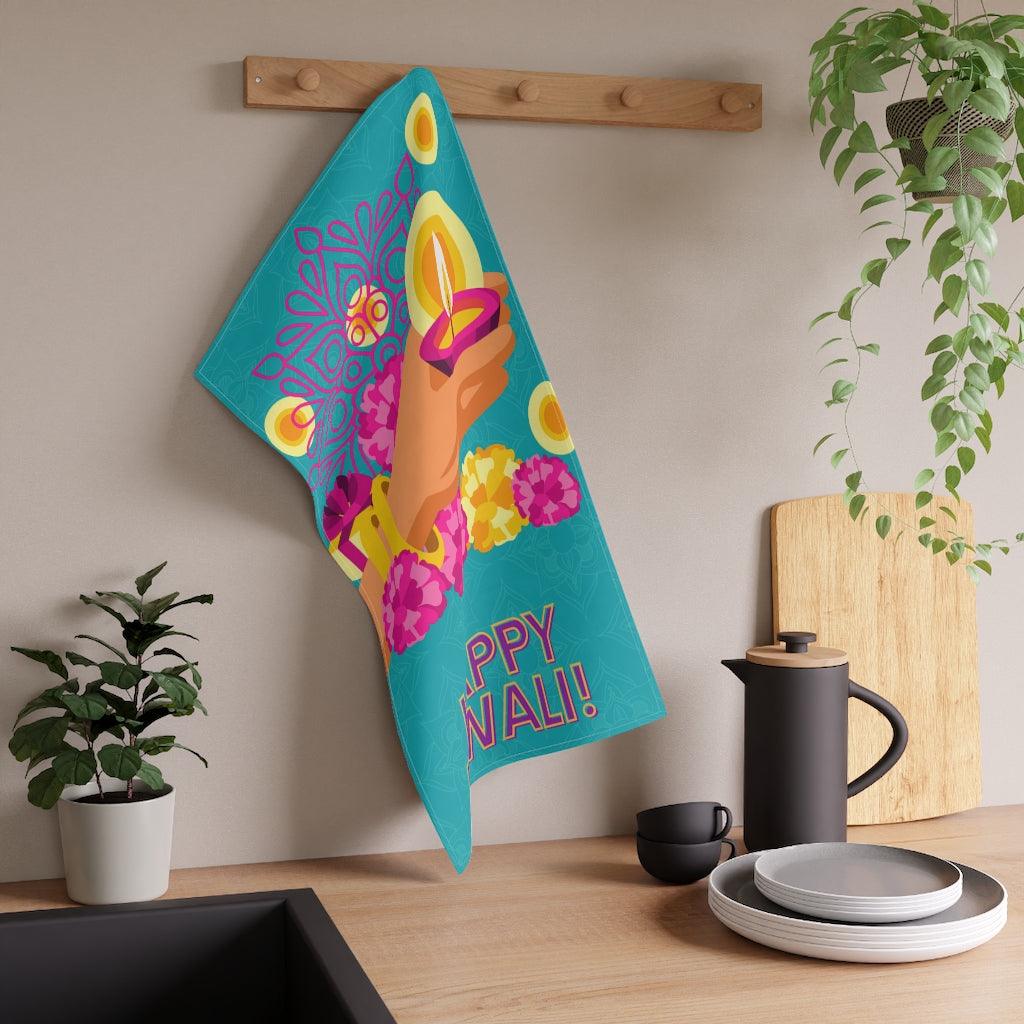 Happy Diwali Festive Home Decor, Multicolor Kitchen Tea Towel | lovevisionkarma.com