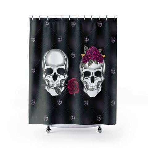 Skull Couple Glam Goth Black Halloween Shower Curtain | lovevisionkarma.com