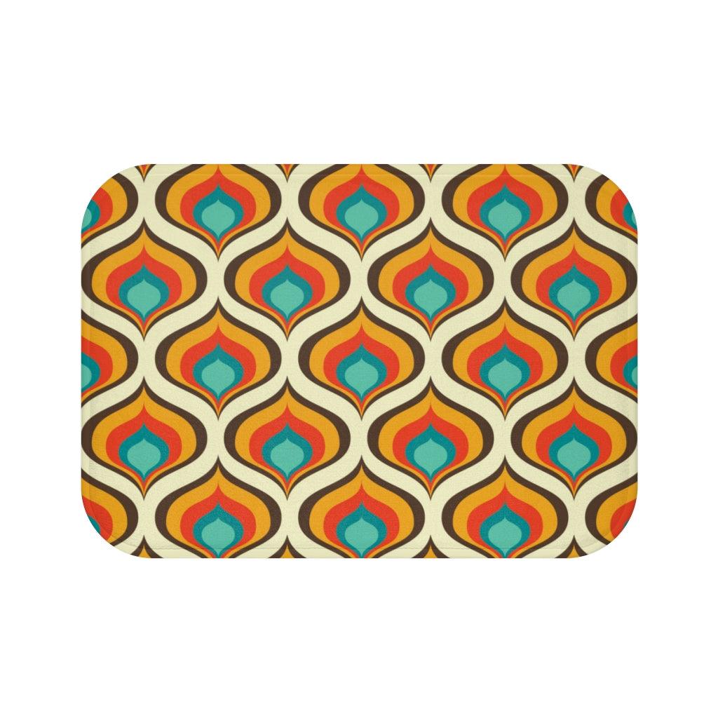 Retro 60s 70s Mid Century Geo Onion Blue & Orange Bath Mat | lovevisionkarma.com