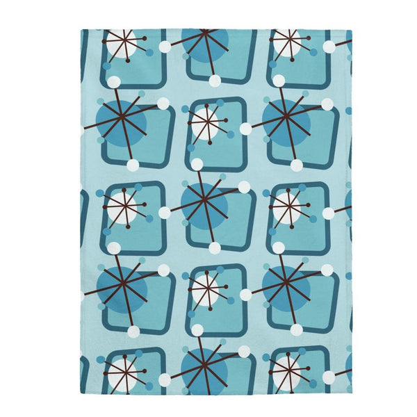 Atomic Mid Century Burst Blue Velveteen Lightweight Blanket | lovevisionkarma.com
