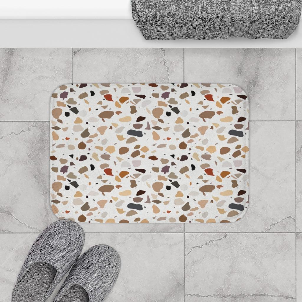 Terrazzo Print Brown Modern Minimalist Bath Mat | lovevisionkarma.com