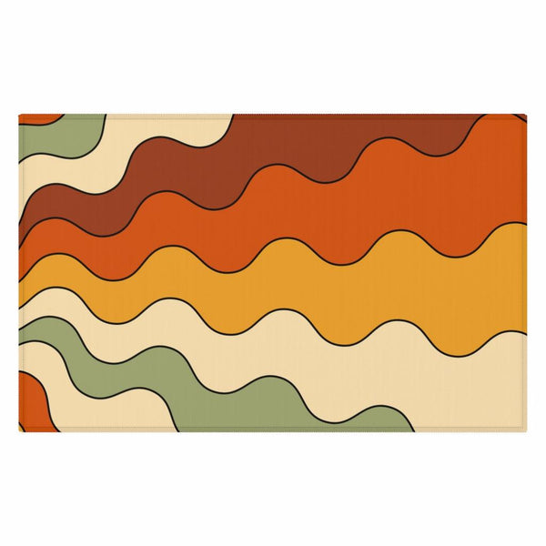 Groovy Retro 70s Rainbow Burst Waves MCM Anti-Slip Rug | lovevisionkarma.com