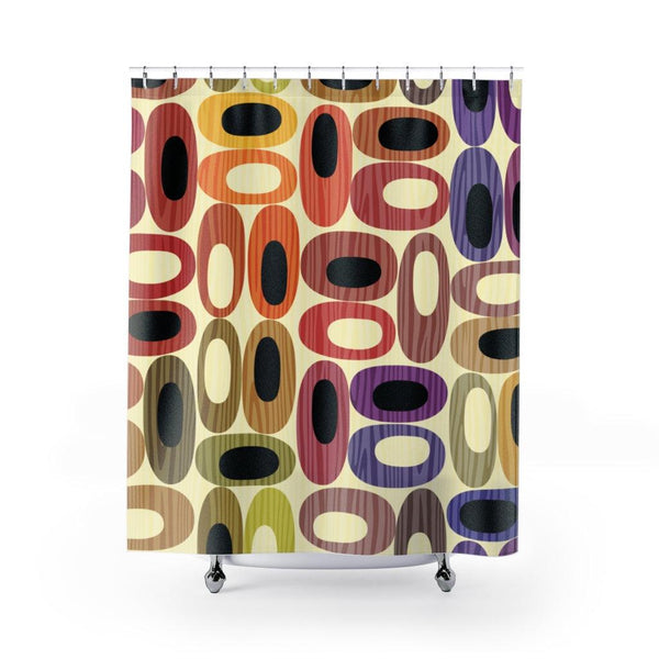 Retro Mid Century Colorful Ovals Shower Curtain | lovevisionkarma.com