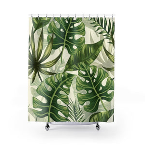 Vintage Monstera & Palm Leaf Tropical MCM Shower Curtain | lovevisionkarma.com