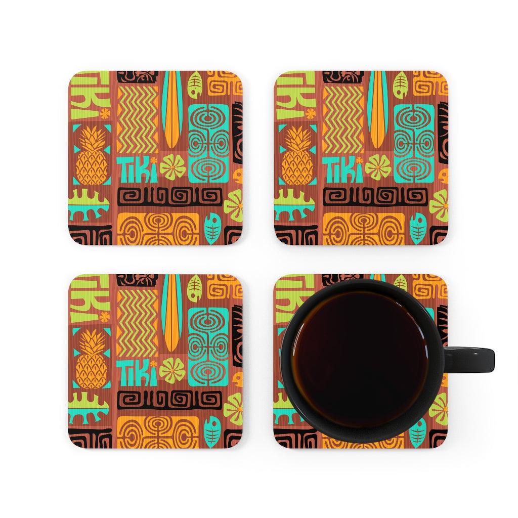 Retro 60's Tiki Vibes Mid Century Modern Brown, Blue & Green Coaster Set | lovevisionkarma.com