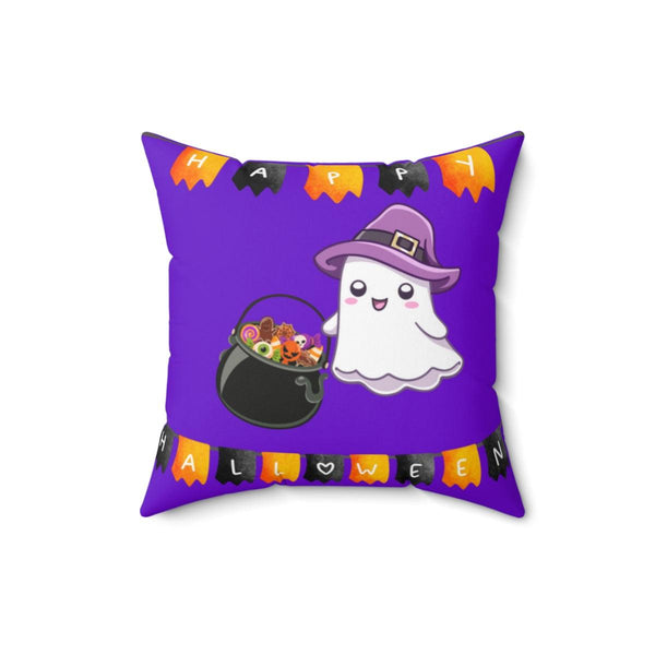 Cute Ghost Trick or Treating, Kawaii Purple Halloween Accent Pillow | lovevisionkarma.com