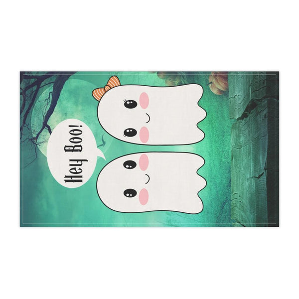 Cute Ghost Couple, Hey Boo, Kawaii Halloween Kitchen Tea Towel | lovevisionkarma.com