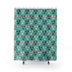 Retro 1950's Mid Century Leaves on Blue Shower Curtain | lovevisionkarma.com
