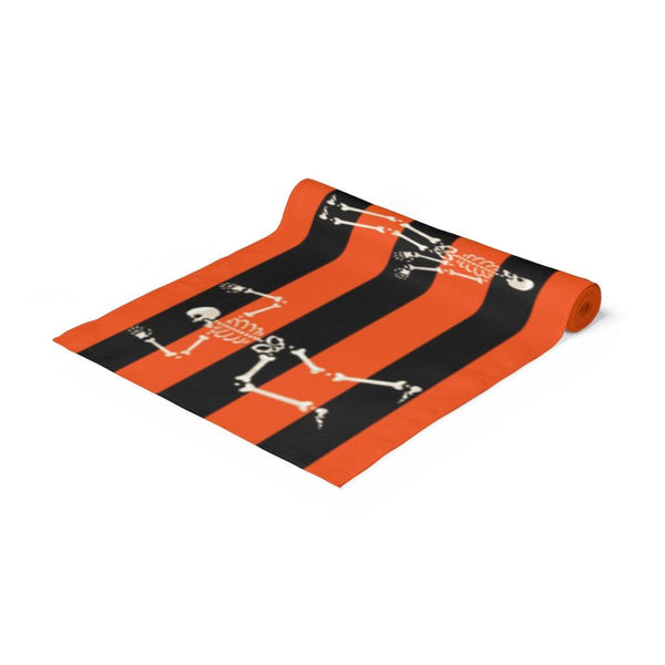 Dancing Skeletons Halloween Orange & Black Stripe Table Runner | lovevisionkarma.com