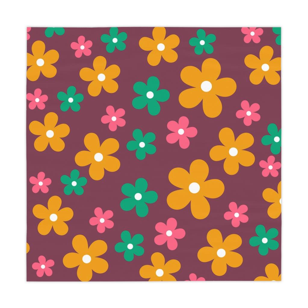 Boho Daisy Retro Purple MCM Tablecloth | lovevisionkarma.com