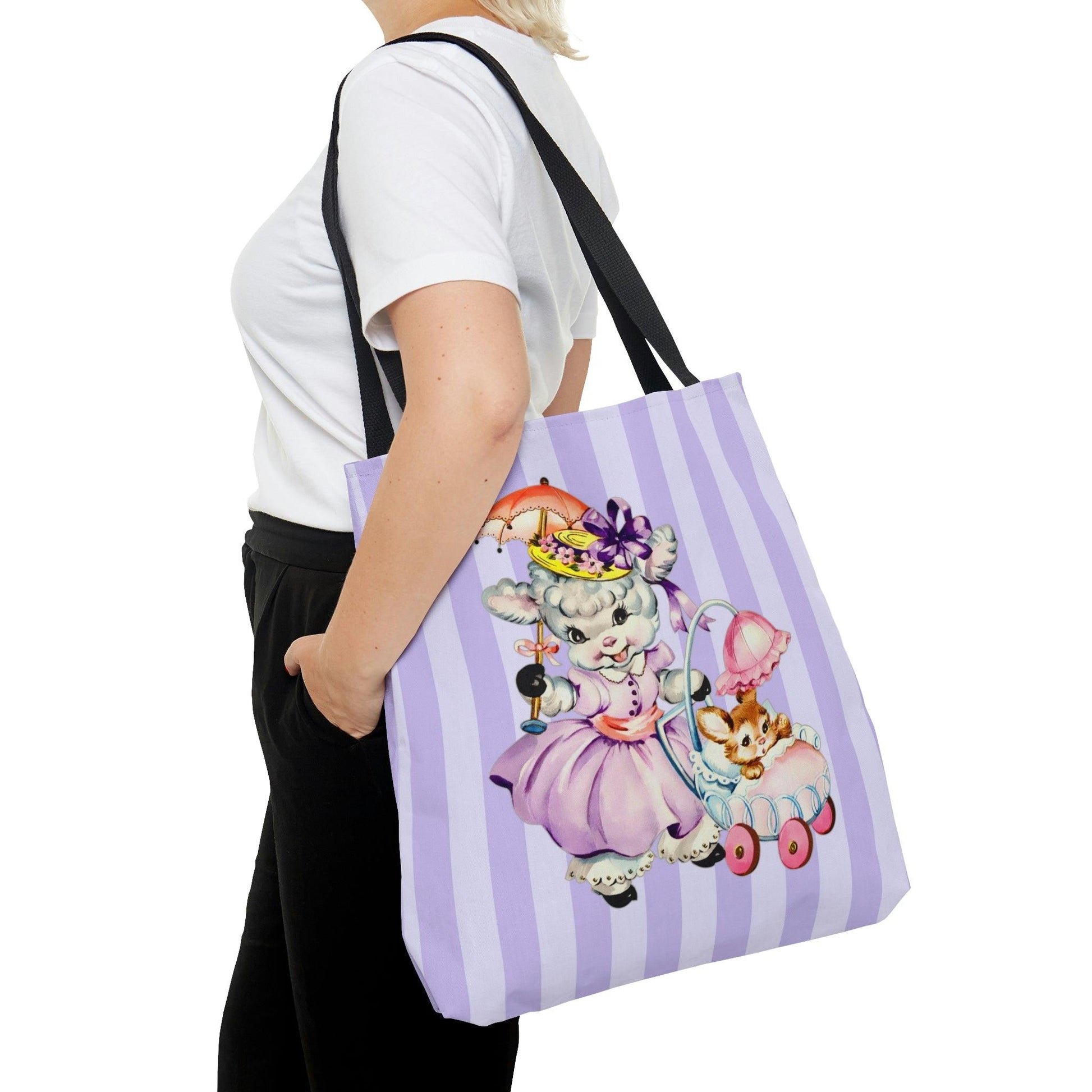 Vintage Kitsch Easter Lamb and Bunny Purple MCM Tote Bag | lovevisionkarma.com