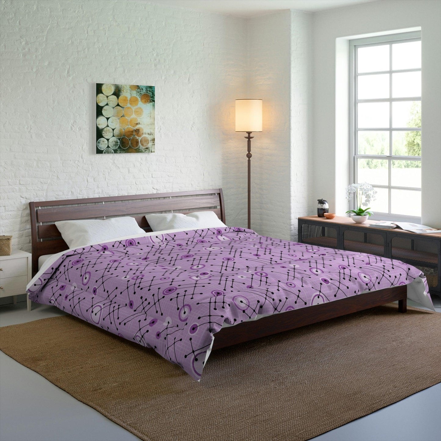 Retro 50s Eames Inspired Lines MCM Purple Comforter | lovevisionkarma.com