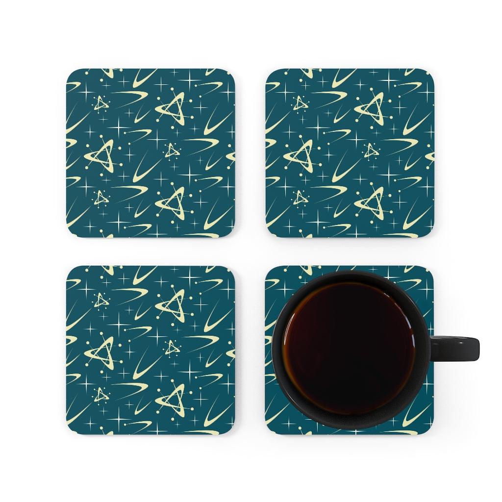 Retro Atomic Boomerang Blue Mid Century Coaster Set | lovevisionkarma.com