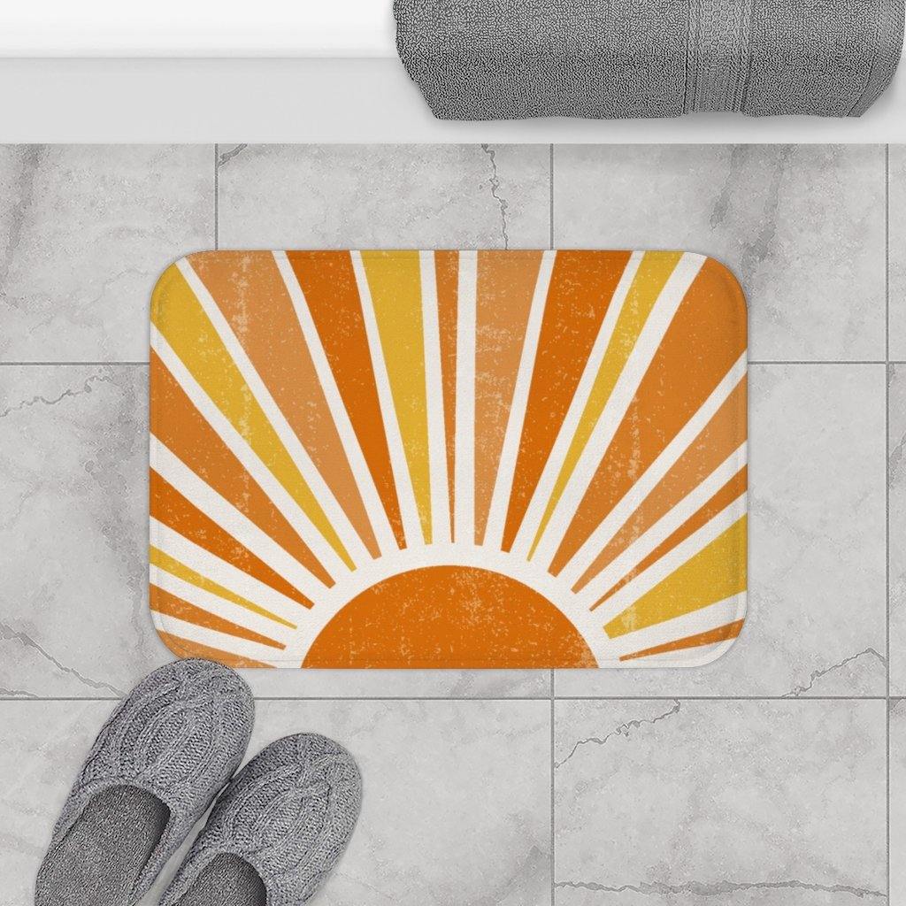 Retro 60s 70s Boho Sunrise MCM Bath Mat | lovevisionkarma.com