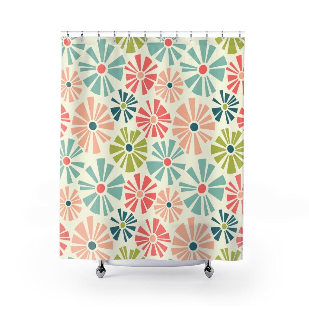 Retro Mod Boho Flowers Multicolor Shower Curtain | lovevisionkarma.com