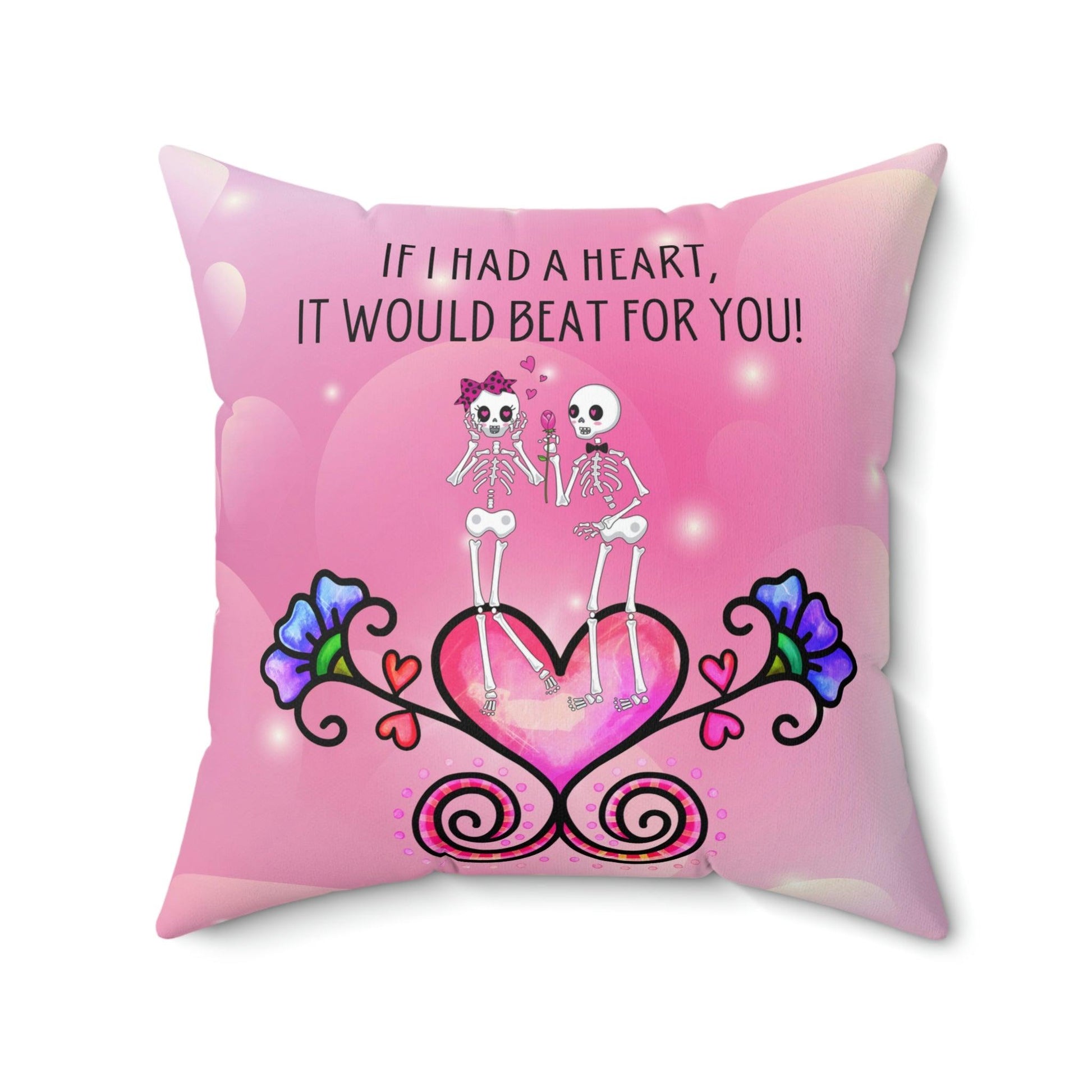 Cute Skeleton Couple Pink Funny Valentine's Day Pillow | lovevisionkarma.com