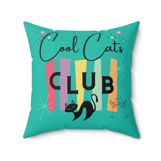 Retro Cool Cat Atomic Burst Mid Century Blue-Green Pillow | lovevisionkarma.com