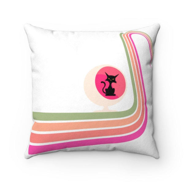 Retro Atomic Cat in Ball Chair Pink Mid Century Modern Pillow | lovevisionkarma.com