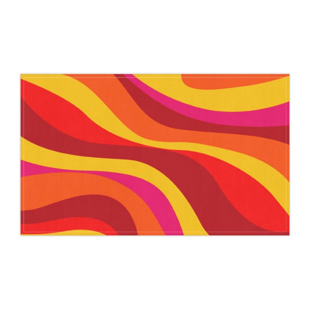 Groovy 60's Retro Hippie Swirls Orange & Yellow Kitchen Towel | lovevisionkarma.com