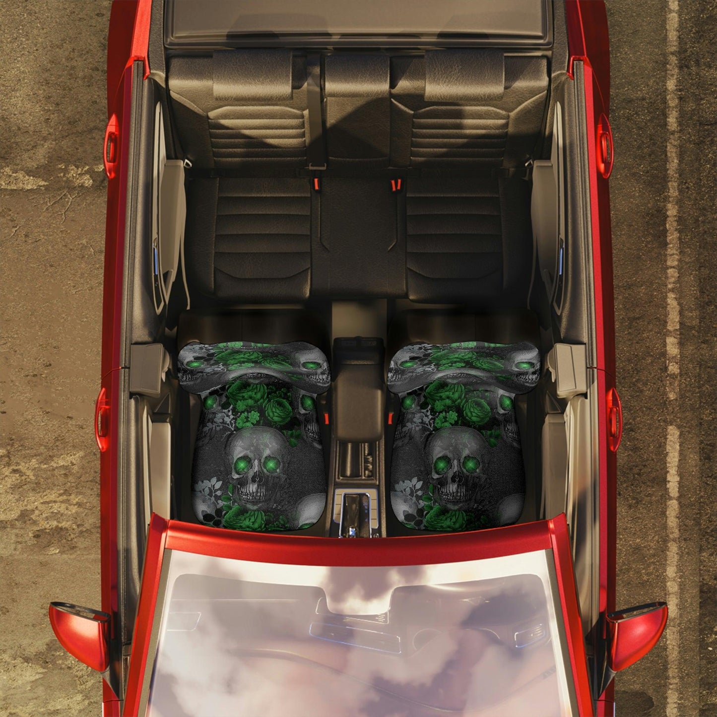 Gothic Skulls with Green Eyes and Florals Glam Goth Car Seat Covers | lovevisionkarma.com